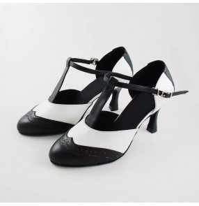 Black white genuine leather ballroom latinn dance shoes for women female tango waltz flamenco foxtrot smooth dance shoes 7.5cm heel height